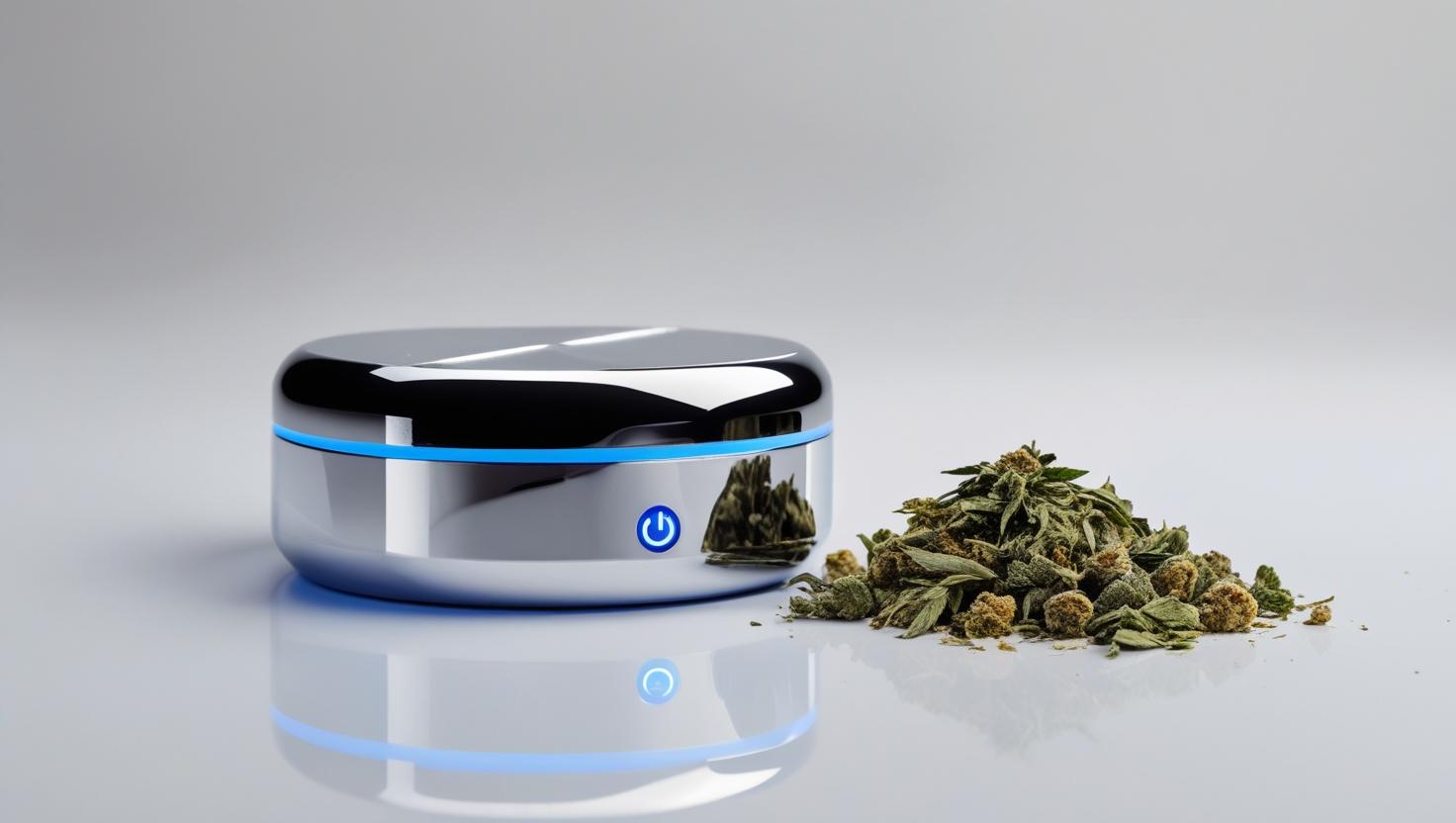 Persona utilizando un grinder eléctrico portátil para hierbas